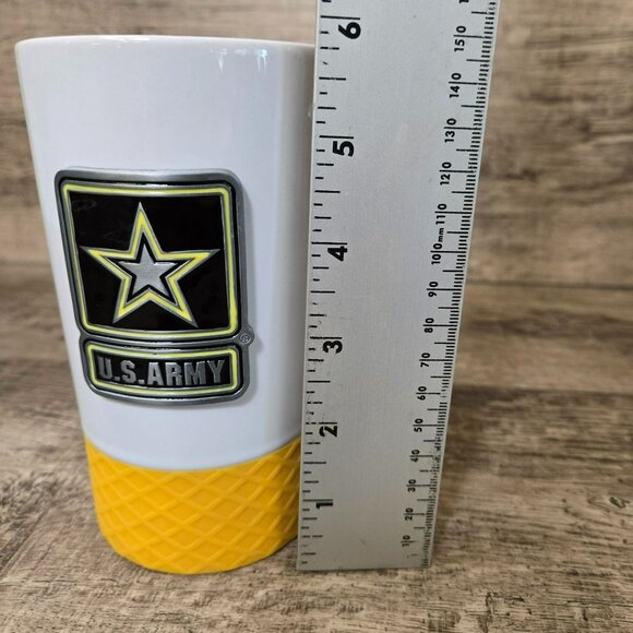 U.S. Army Tall 15 Oz Coffee Mug Silicone Grip Bottom Yellow Black White - Picture 8 of 10